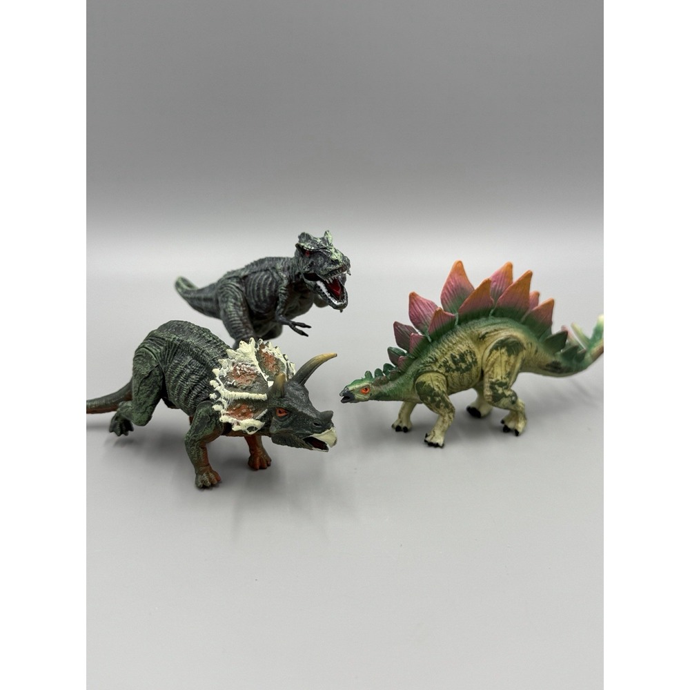 NKOK Dinosaur Set Of 3 Figures Triceratops T-Rex Stegosaurus Prehistoric Toys